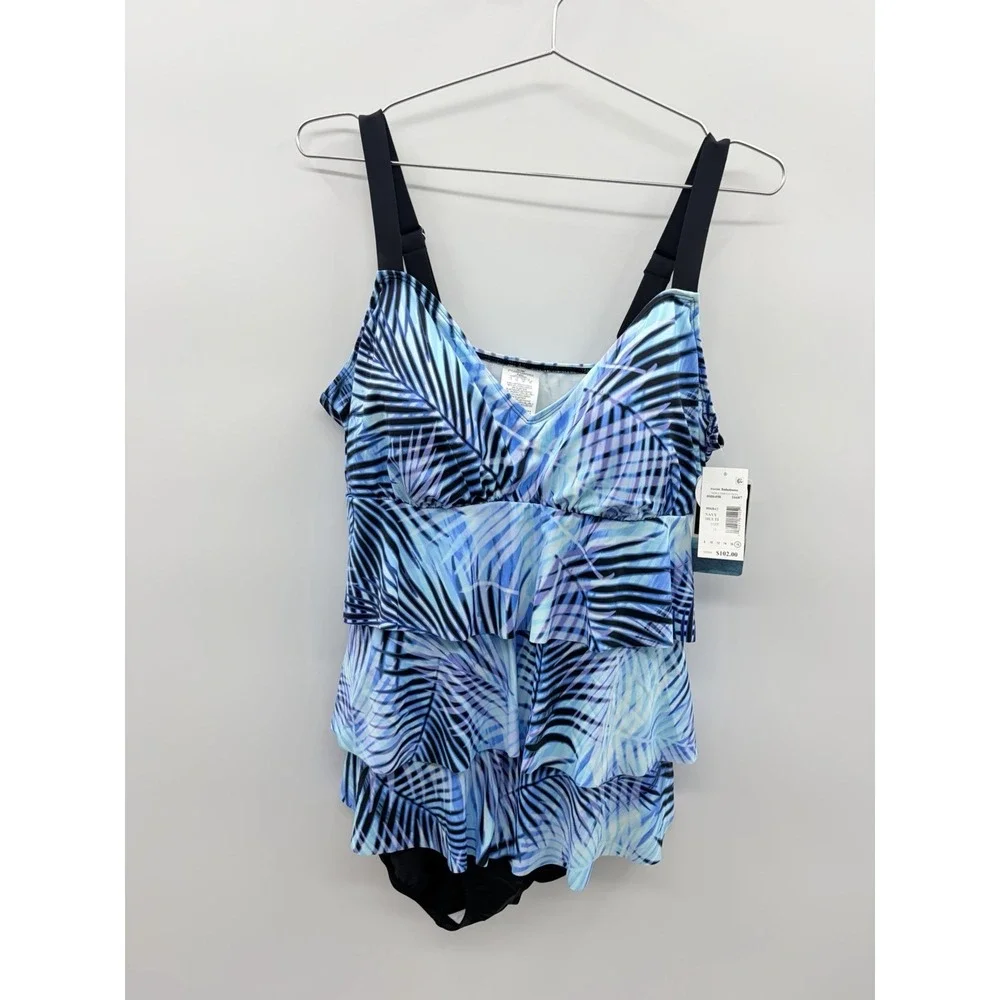 Swim Solutions Womens Size 18 Tummy Control Printed Fauxkini One-Piece Swimsuit - Picture 4 of 12